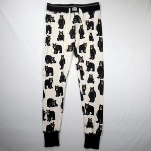 Lazy One Pajama Leggings Womens XS White Black Bear Print Sleep Pants PJ Legging